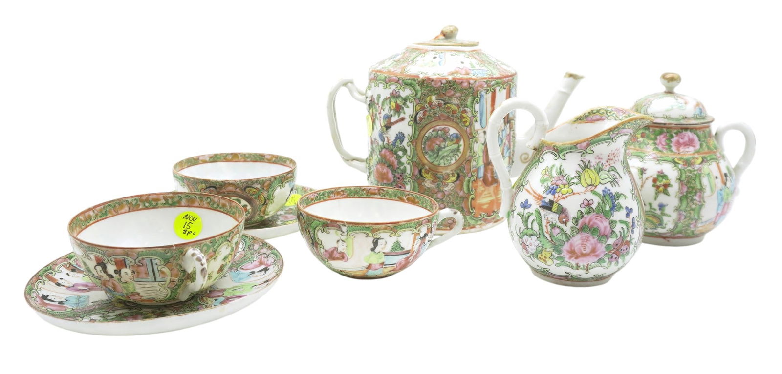 8 PC ANTIQUE CHINESE ROSE MEDALLION TEA SET (1 of 5)