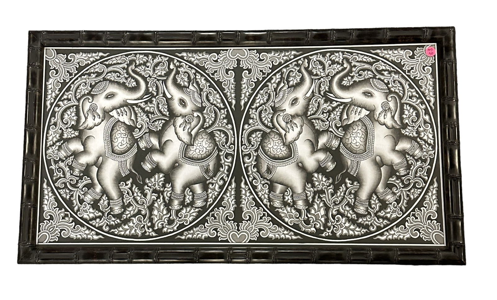 VINTAGE SRI LANKA DOUBLE ELEPHANTS FABRIC FRAMED (1 of 3)