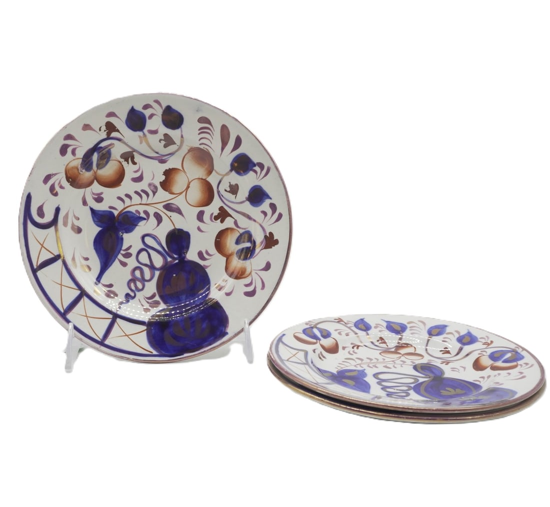 3 ANTIQUE GAUDY WELSH COPPER LUSTRE PLATES (1 of 3)