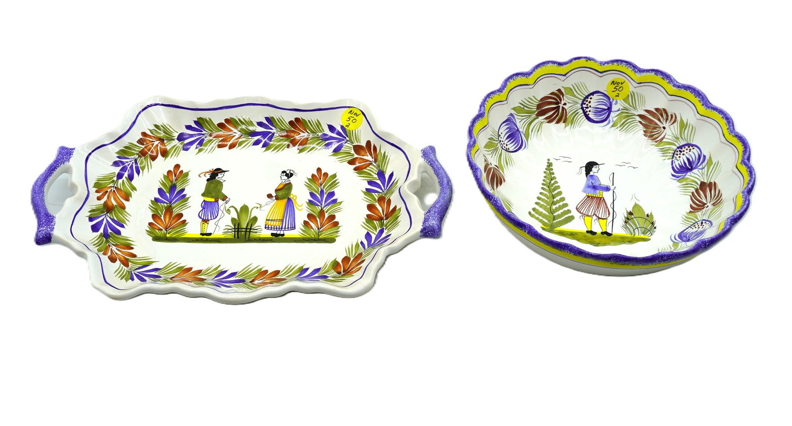 2 PC HENRIOT QUIMPER FAIENCE TRAY AND BOWL (1 of 7)