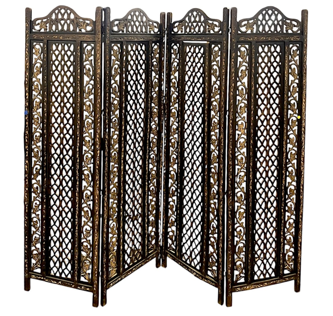 4 PANEL CARVED WOOD JAPANESE SCREEN (1 of 6)