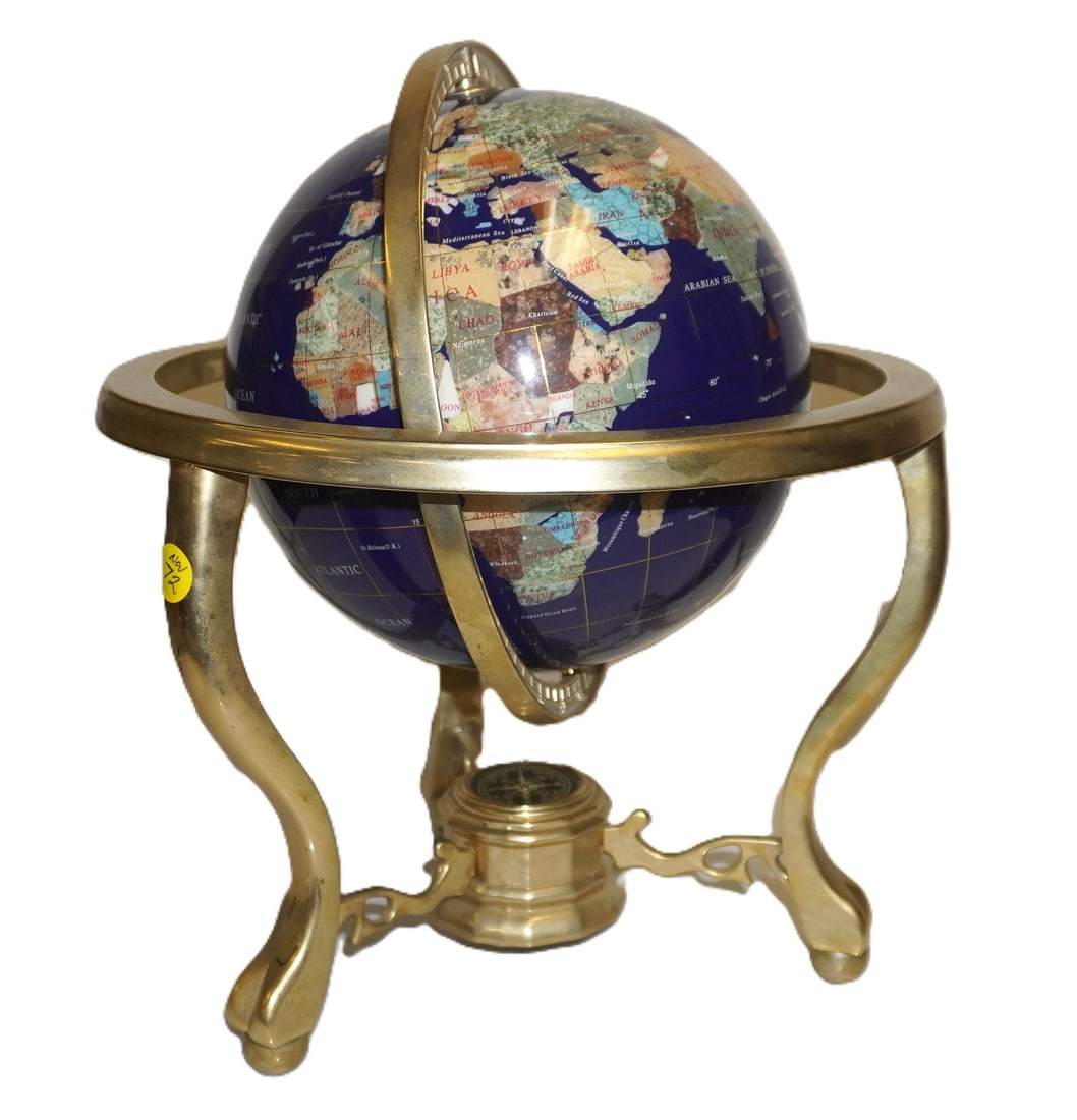 LAPIS & GEMSTONE GLOBE IN BRASS STAND (1 of 4)