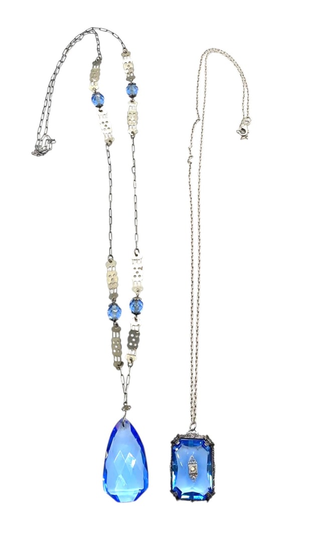 2 pc ANTIQUE STERLING BLUE GLASS NECKLACES (1 of 3)