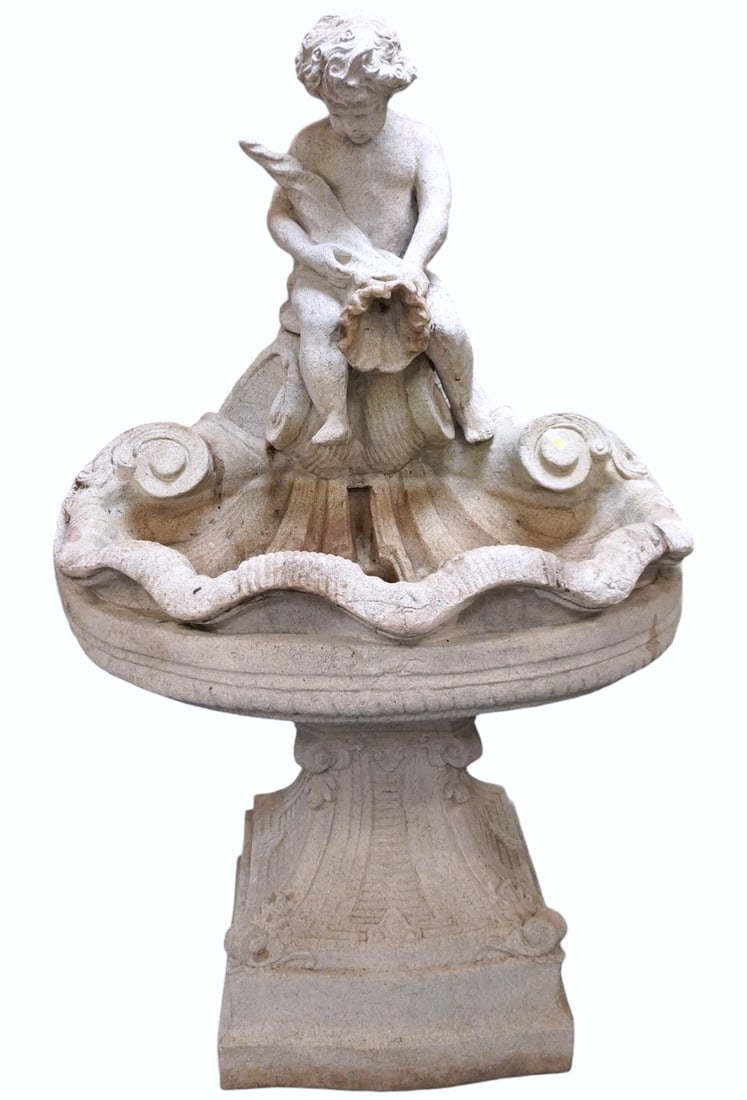BOY ON SHELL CAST STONE FOUNTAIN 5 FT (1 of 8)