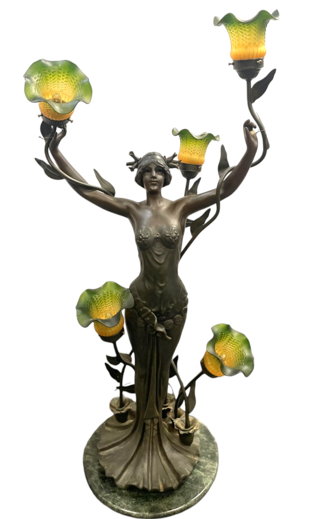 LARGE FRENCH ANTIQUE NEWEL POST ART NOUVEAU LAMP (1 of 9)