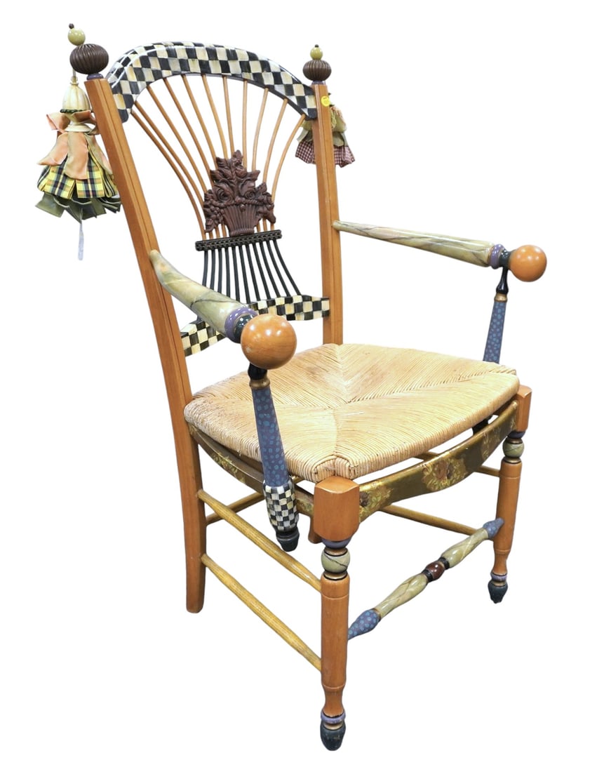 MACKENZIE CHILDS PAINTED FLORAL BASKET CHAIR (1 of 8)