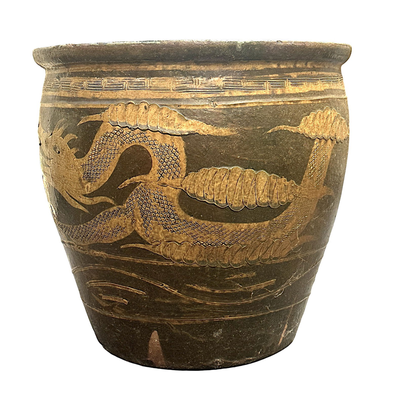 ANTIQUE LARGE CHINESE DRAGON "EGG POT" PLANTER (1 of 4)