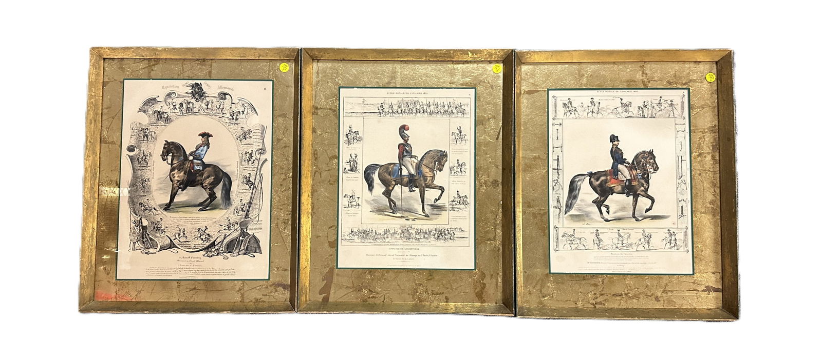 3 ANTIQUE FRENCH EQUESTRIAN / MILITARY HAND COLORED (1 of 5)