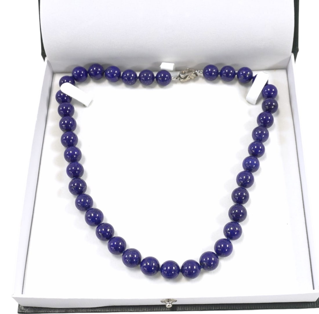 LAPIS LAZULI BEADED NECKLACE STERLING CLASP (1 of 4)