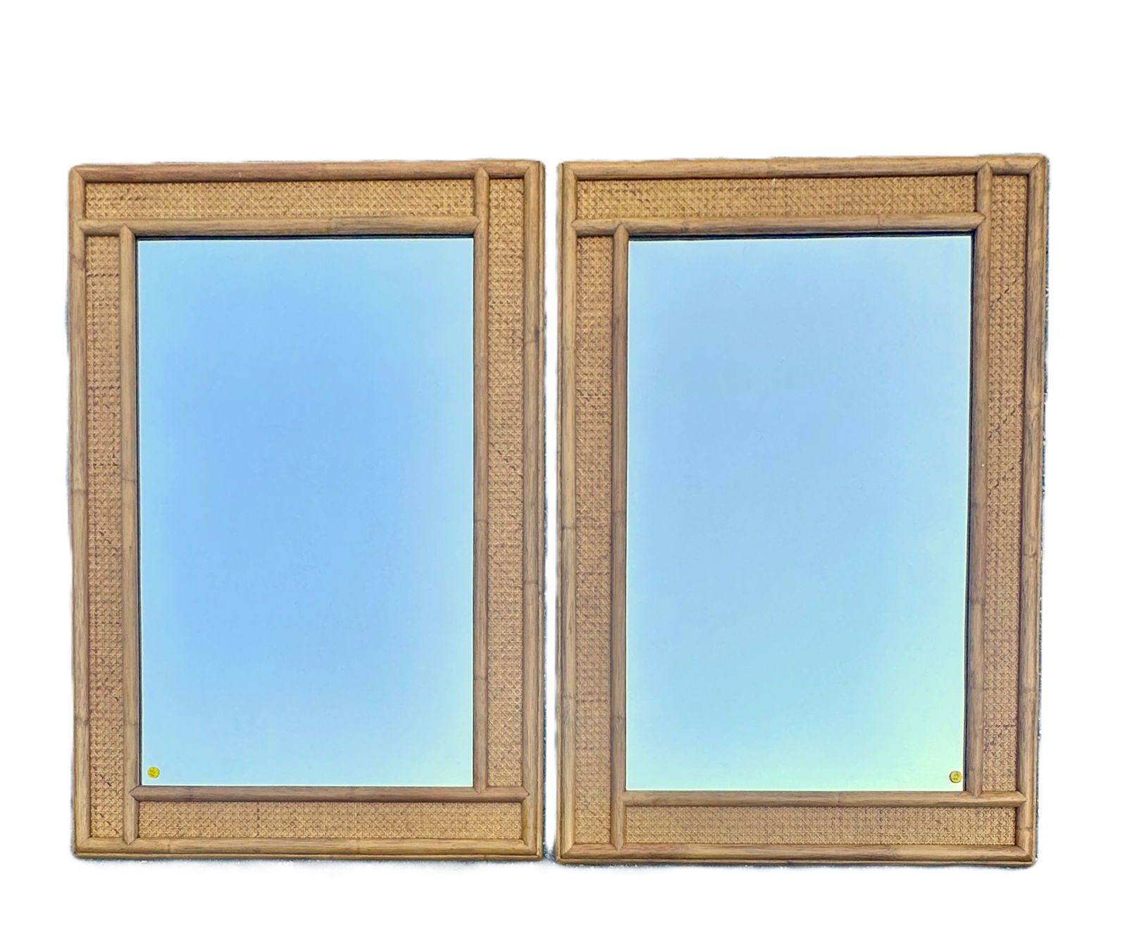 MATCHED PAIR MCM MCGUIRE BAMBOO & RATTAN WALL MIRRORS (1 of 4)