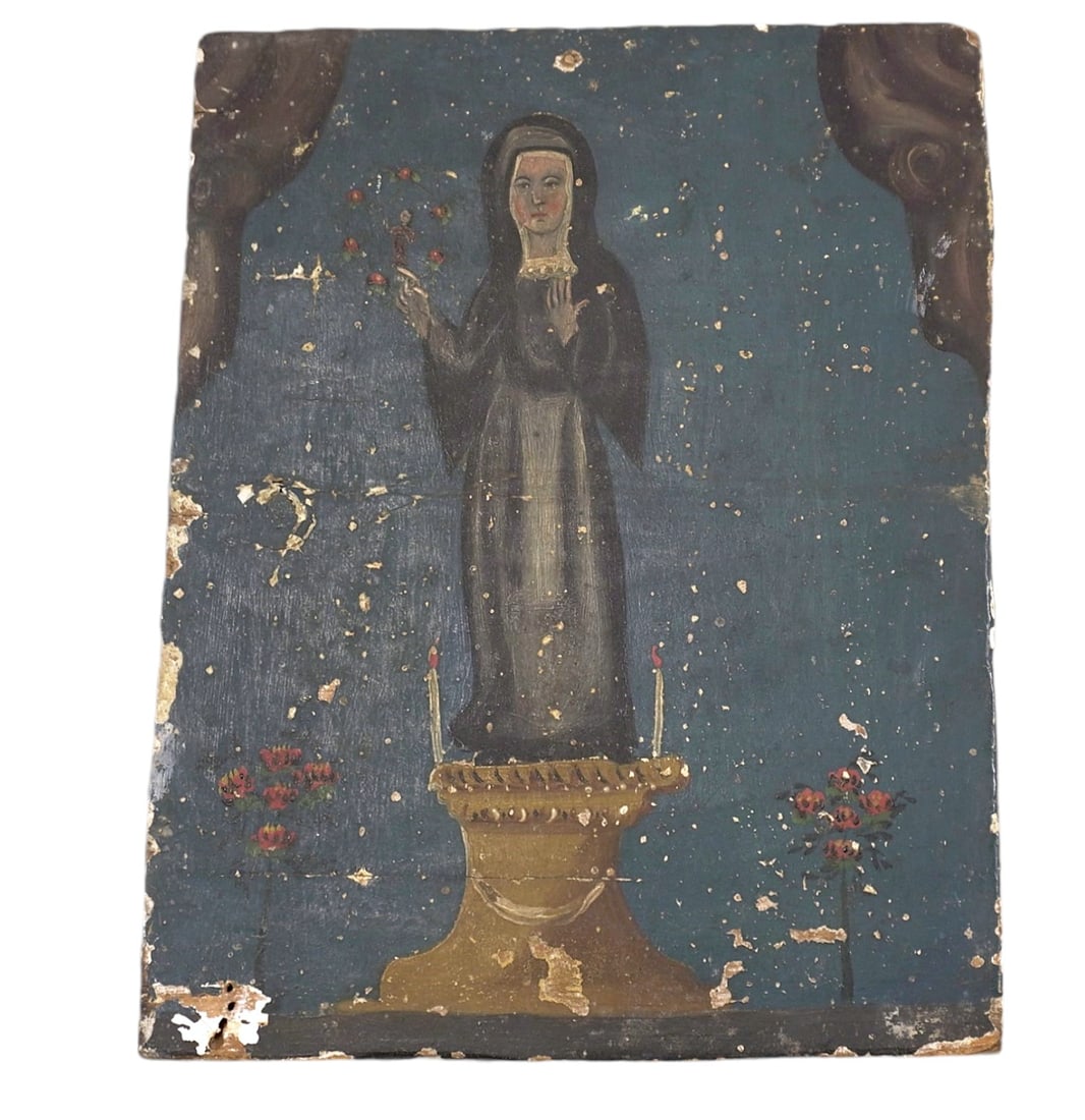 19th c RETABLO NEW MEXICO OF SAINT RITA (1 of 3)