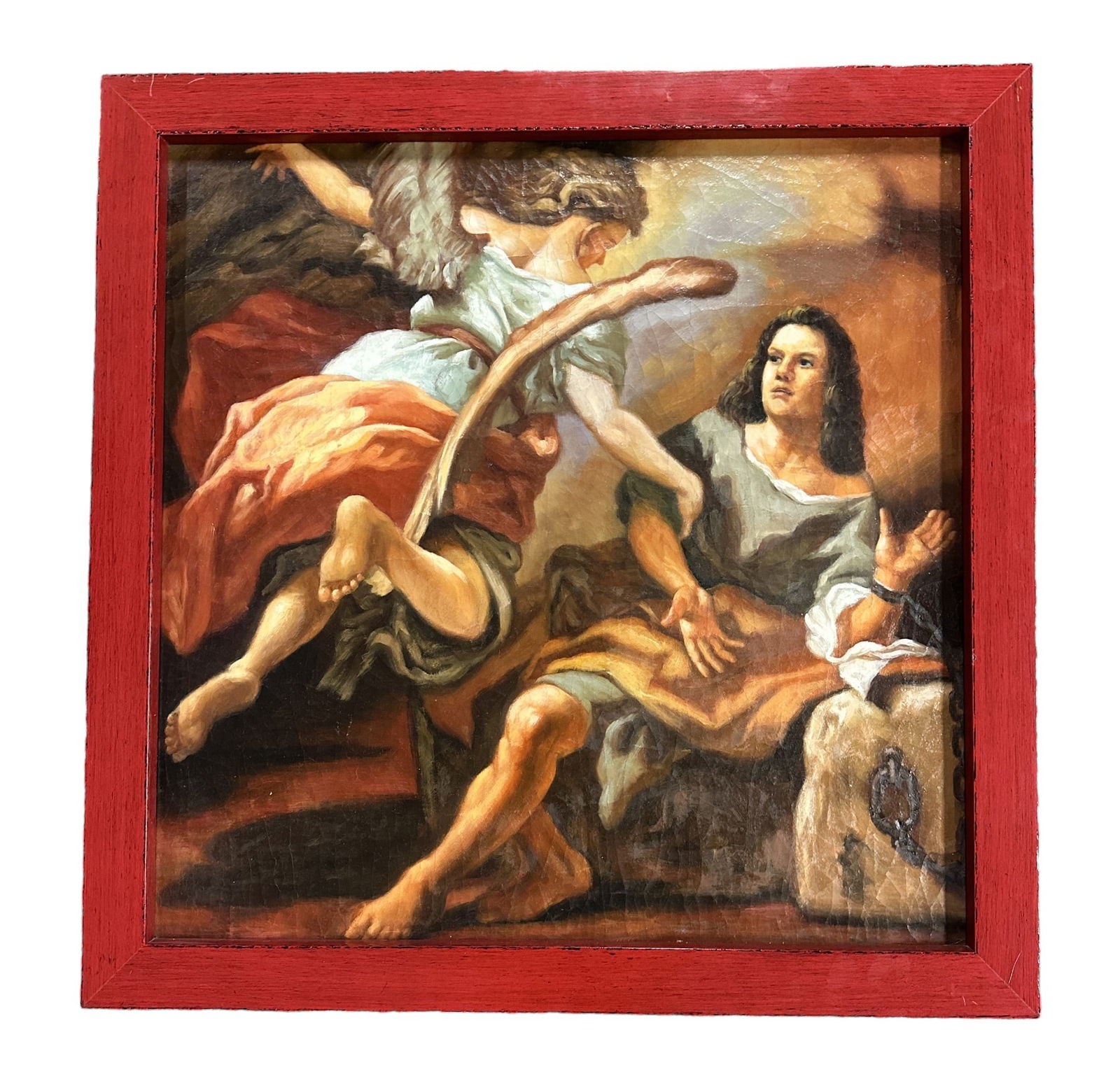 VINTAGE THE LIBERATION OF ST PETER OIL PAINTING: Vintage The Liberation of St. Peter after Sebastiano Ricci Oil on Canvas. Professionally framed. In frame 22.5"x22.5"x 1.5". Weight 6 lbs.