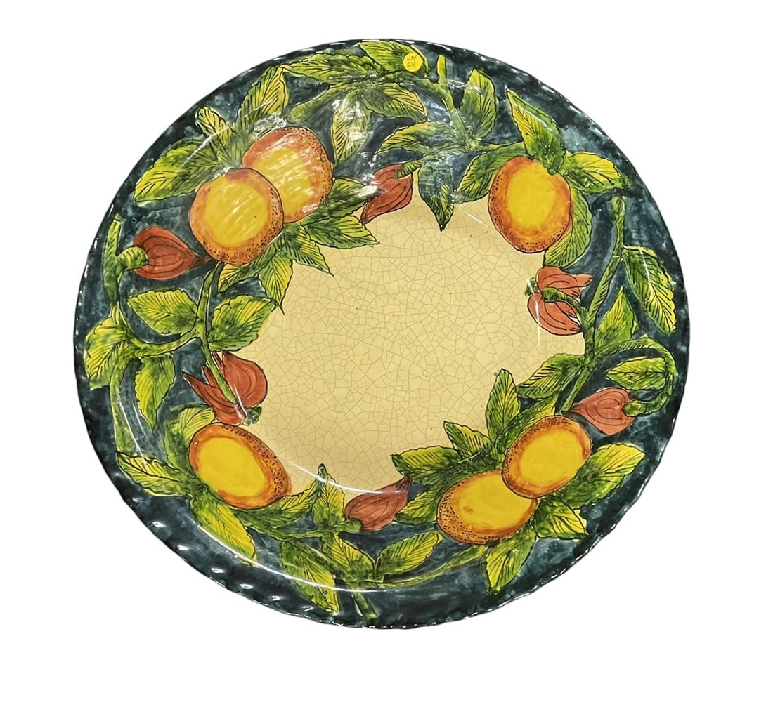 LARGE HAND PAINTED TERRACOTTA POTTERY BOWL (1 of 5)