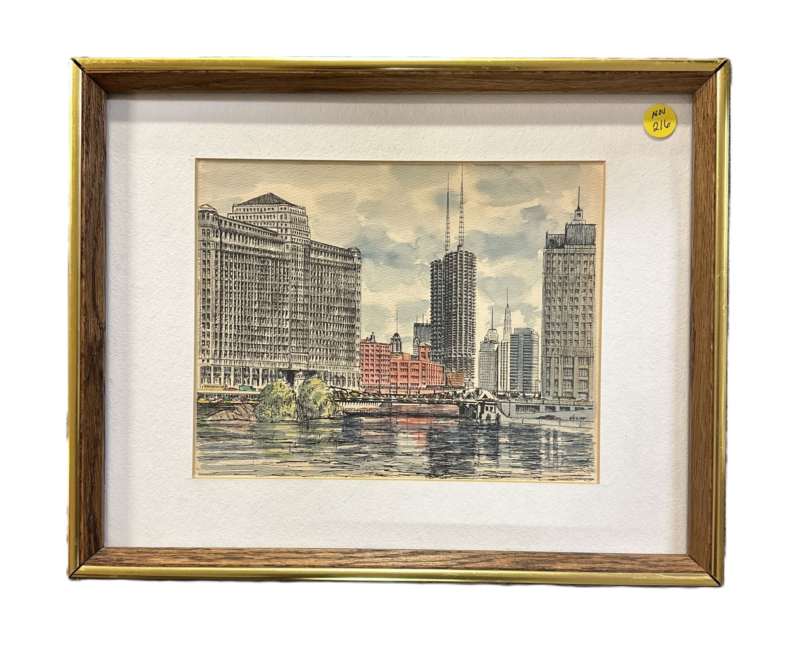 CHICAGO ARCHITECTURAL LITHO WITH WATERCOLOR (1 of 4)