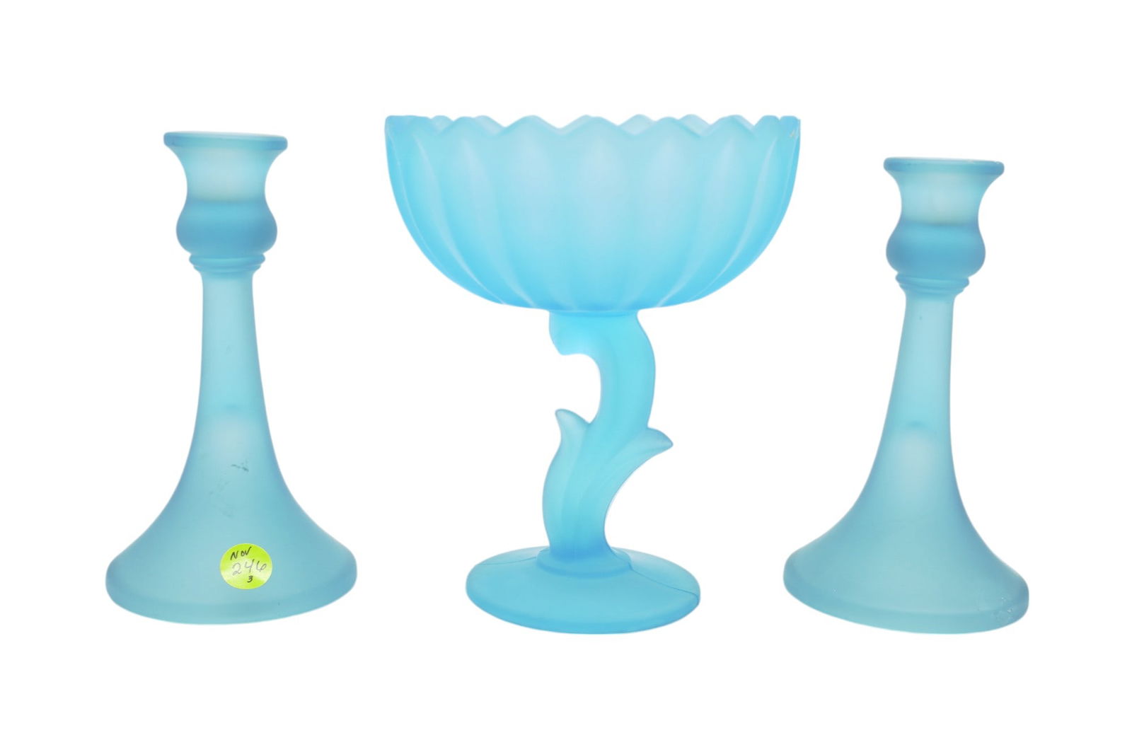 VINTAGE INDIANA GLASS 3 PC BLUE LOTUS CONSOLE SET (1 of 4)