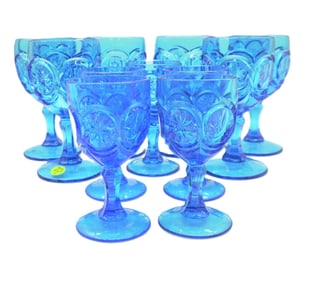 11 PC VINTAGE RED CLIFF FENTON BLUE KNOBBY BULLSEYE GLASSES
