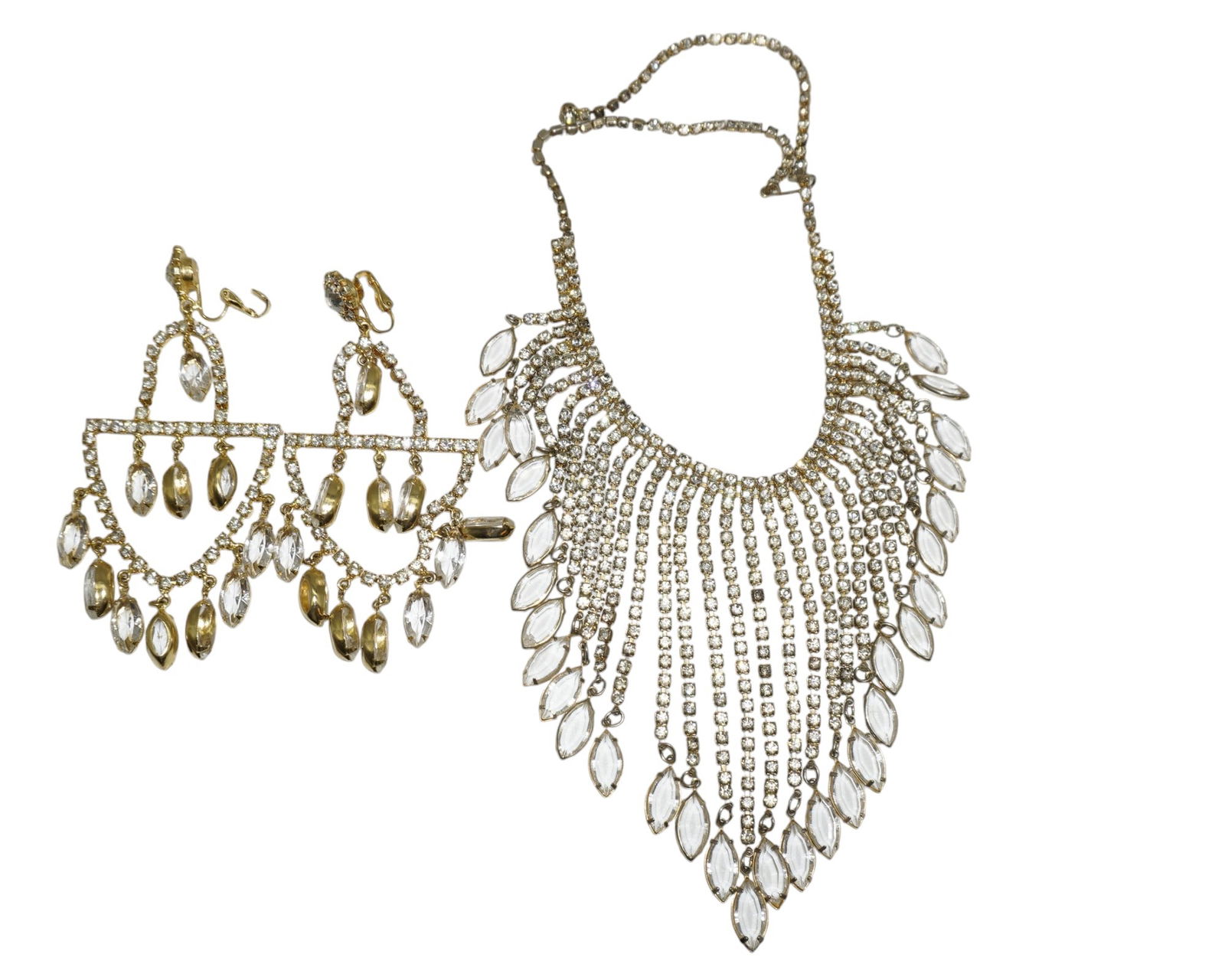VINTAGE MID CENTURY CHANDELIER RHINESTONE NECKLACE AND EARRINGS (1 of 3)