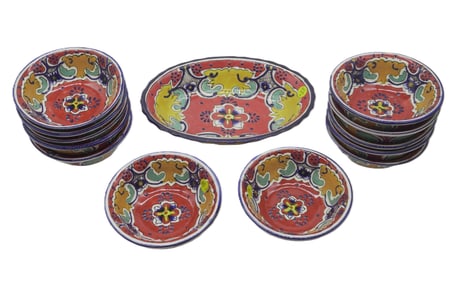 13 PC MEXICAN TALAVERA POTTERY BOWLS & SERVING