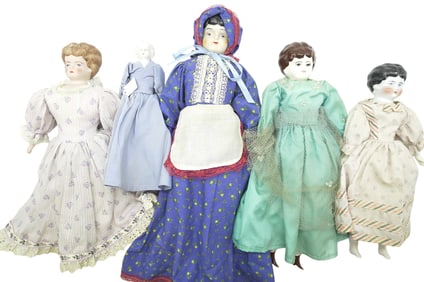 5 VINTAGE AND ANTIQUE CHINA DOLLS