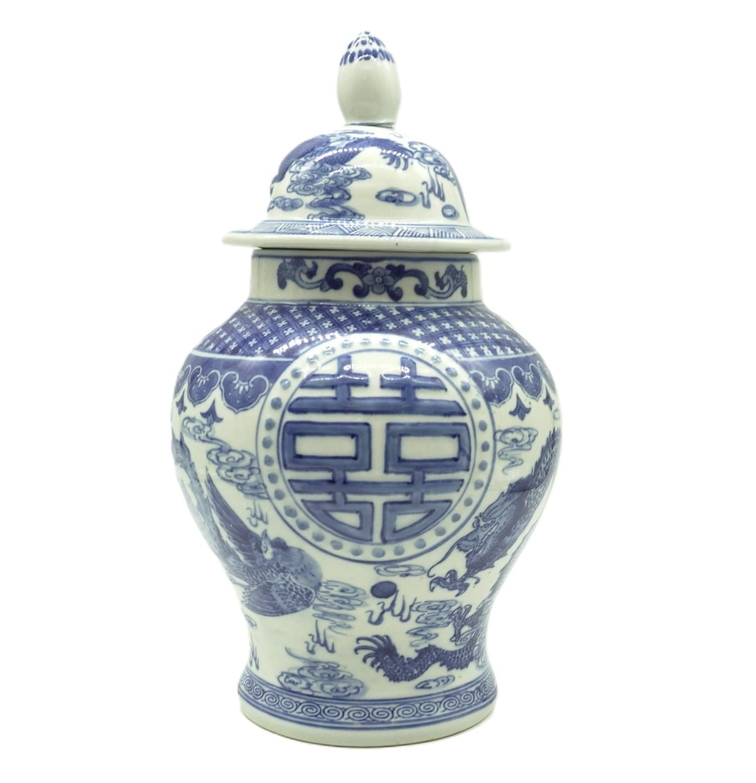 LARGE BLUE & WHITE DOUBLE HAPPINESS GINGER JAR (1 of 6)