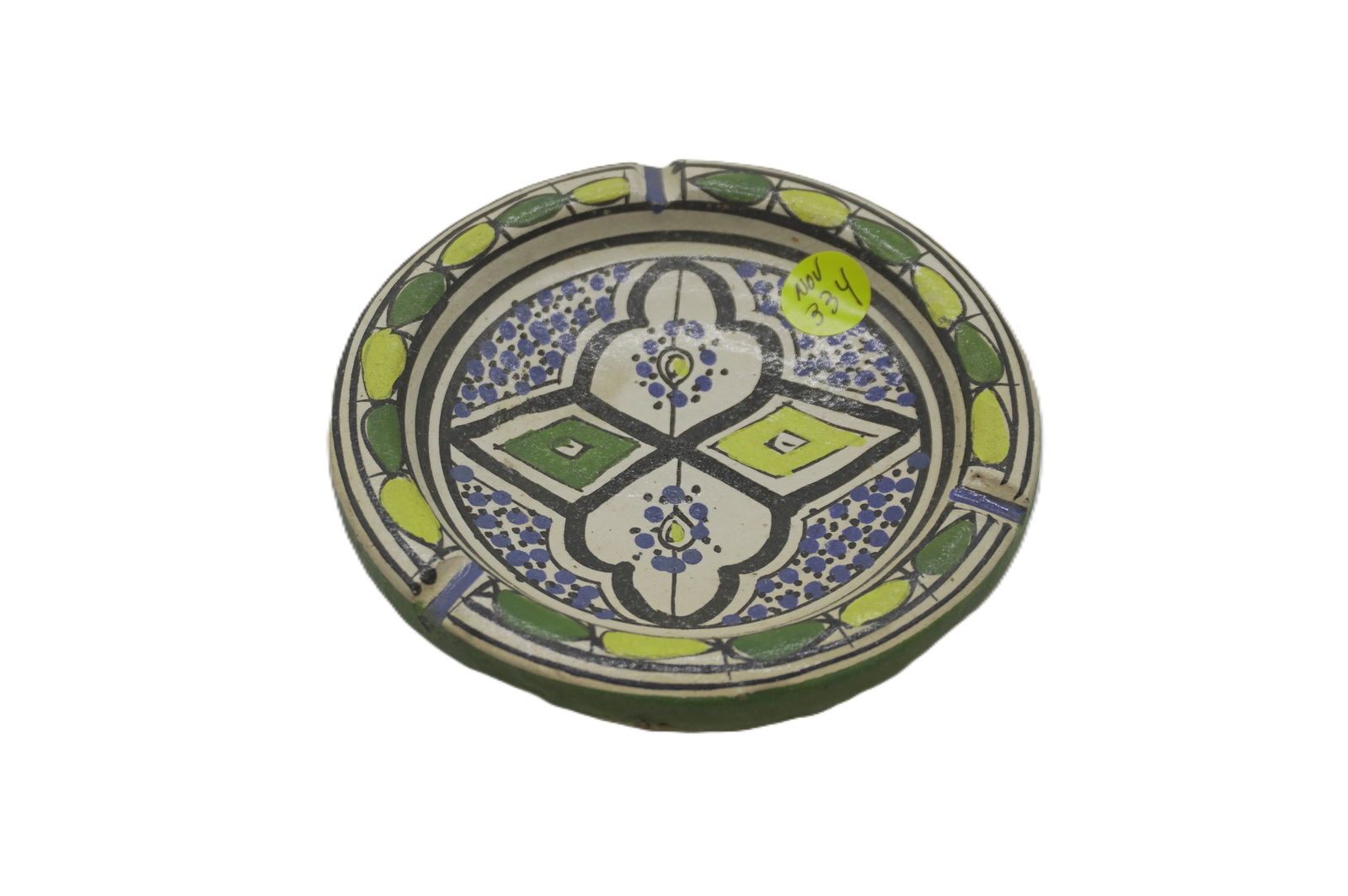 ANTIQUE ISLAMIC MOROCCAN DISH: Antique Terra Cotta Hand Painted Moroccan Islamic Dish / Ashtray 5.5"x5.5'. Weight 7 oz.