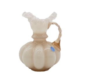 VINTAGE FENTON ROSE OVERLAY MELON RIBBED PITCHER