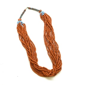VINTAGE CORAL AND HEISHI BEAD 12 STRAND NECKLACE