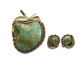 NAVAJO ROYSTON TURQUOISE LARGE PENDANT & EARRINGS