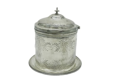 ANTIQUE ENGLISH SILVER PLATE BISCUIT BARREL
