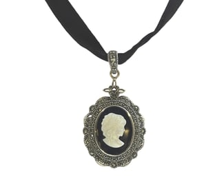 STERLING MARCASITE ONYX MOP CAMEO