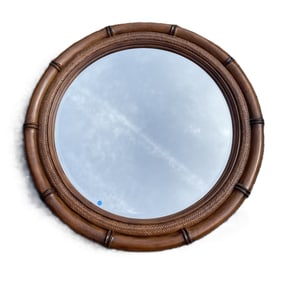 FAUX BAMBOO & RATTAN BEVELED ROUND MIRROR