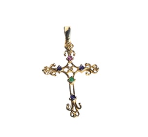 ESTATE 14K MULTI STONE CROSS
