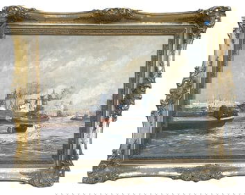 ANTIQUE CONTINENTAL MARITIME OIL ON CANVAS