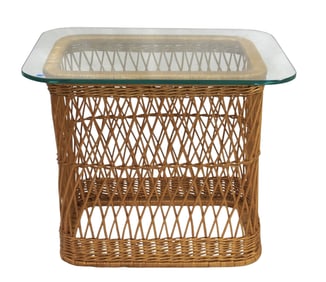 DAVIS ALLEN MCGUIRE GLASS TOP WICKER TABLE