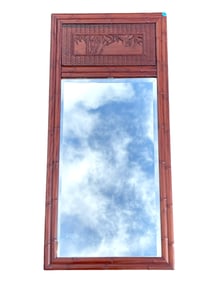 VINTAGE CARVED ASIAN ROSEWOOD BEVELED MIRROR