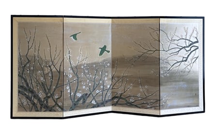 JAPANESE BYOBU 4 PANEL SCREEN CHERRY BLOSSOMS