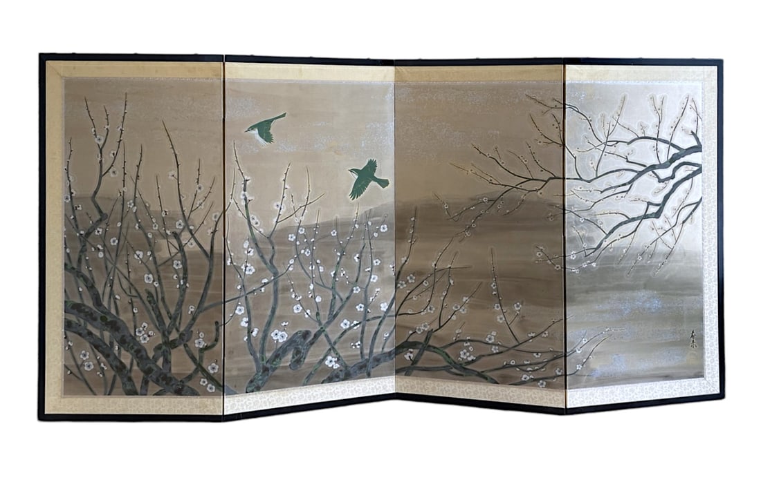JAPANESE BYOBU 4 PANEL SCREEN CHERRY BLOSSOMS (1 of 8)