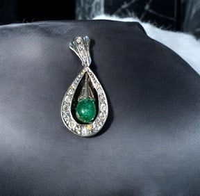18k TEARDROP EMERALD AND DIAMOND PENDANT
