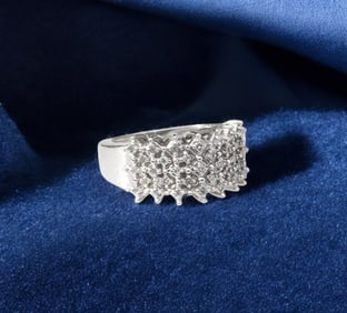 18k WHITE GOLD MULTI ROW DIAMOND RING sz 6