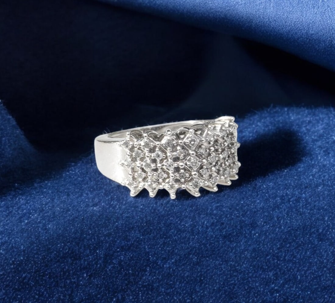 18k WHITE GOLD MULTI ROW DIAMOND RING sz 6 (1 of 7)