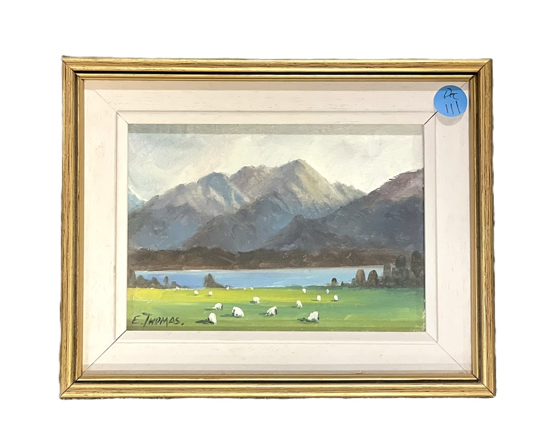 E.J. THOMAS OIL ON BOARD GRAZING SHEEP LAKE TE ANAU (1 of 3)