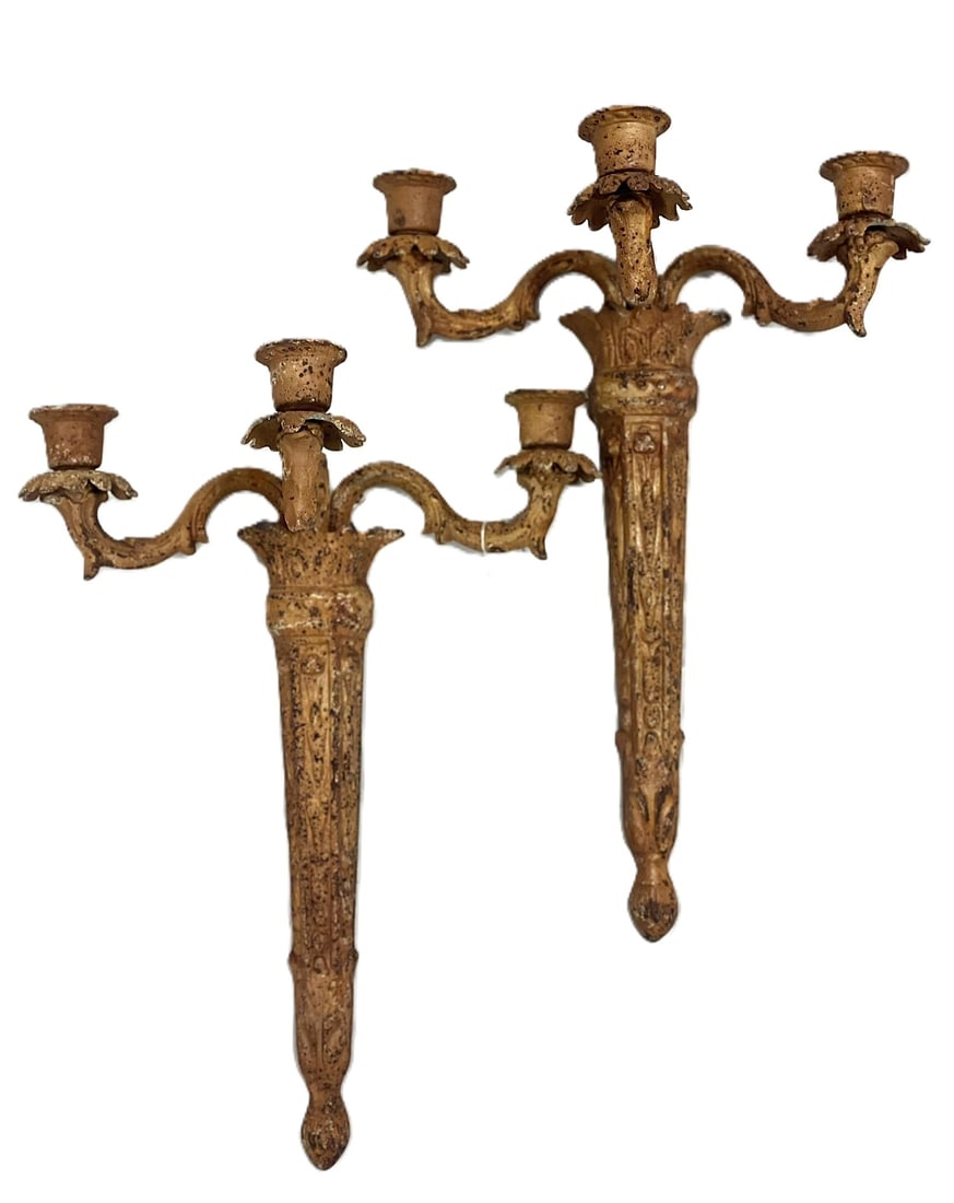 PAIR CAST IRON RUSTIC CANDLE SCONCES (1 of 6)