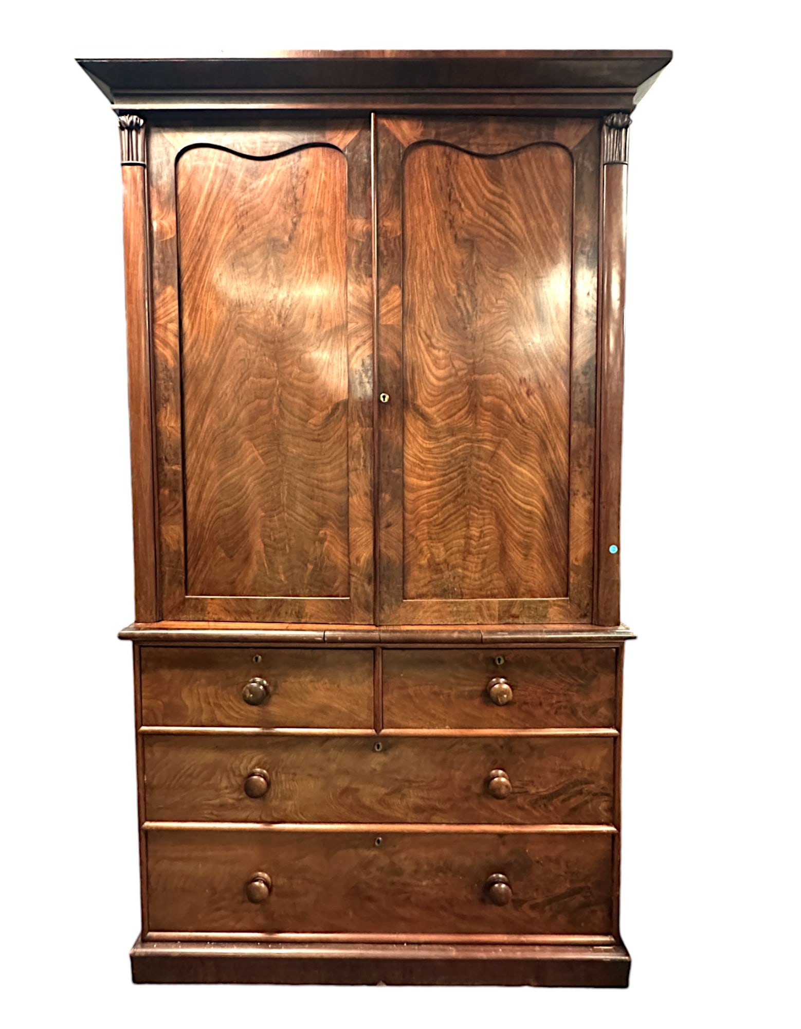 19th c FLAME MAHOGANY LINEN PRESS REGENCY (1 of 7)