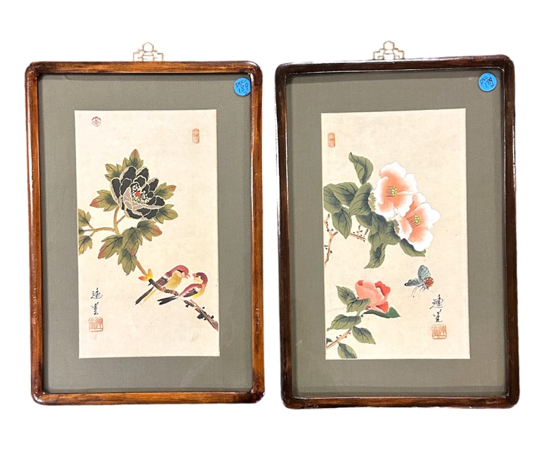 PAIR ORIGINAL JAPANESE BIRDS & BUTTERFLY FLORALS (1 of 7)