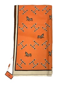 LONG EQUESTRIAN ORANGE CASHMERE & SILK PASHMINA SCARF / WRAP