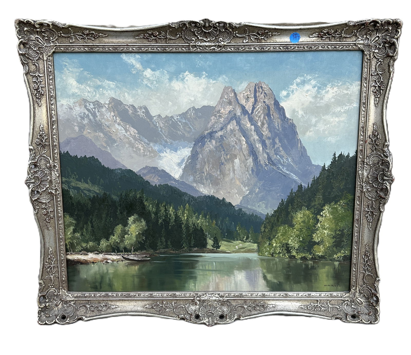 VINTAGE ALPINE MOUNTAIN SCENE OIL ON CANVAS - BODE (1 of 5)