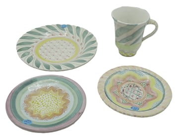 LOT HAND PAINTED MACKENZIE CHILDS CERAMIC DISHWARE - 4 PIECES
