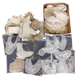 LARGE GROUP ANTIQUE HAND TATTED LACE COLLARS - JACKET +