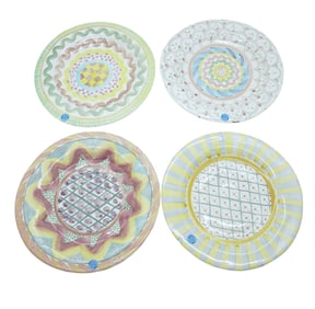 4 HAND PAINTED CERAMIC MACKENZIE-CHILDS DINNER PLATES
