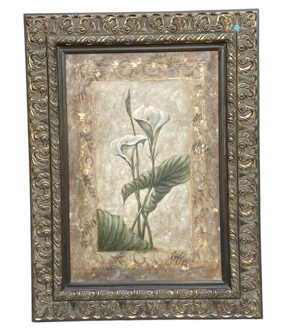 LARGE ORIGINAL CALLA LILY PAINTING SIGNED ZANER (1 of 2)
